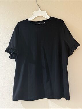 Black Ruffle Sleeve Tee - Women